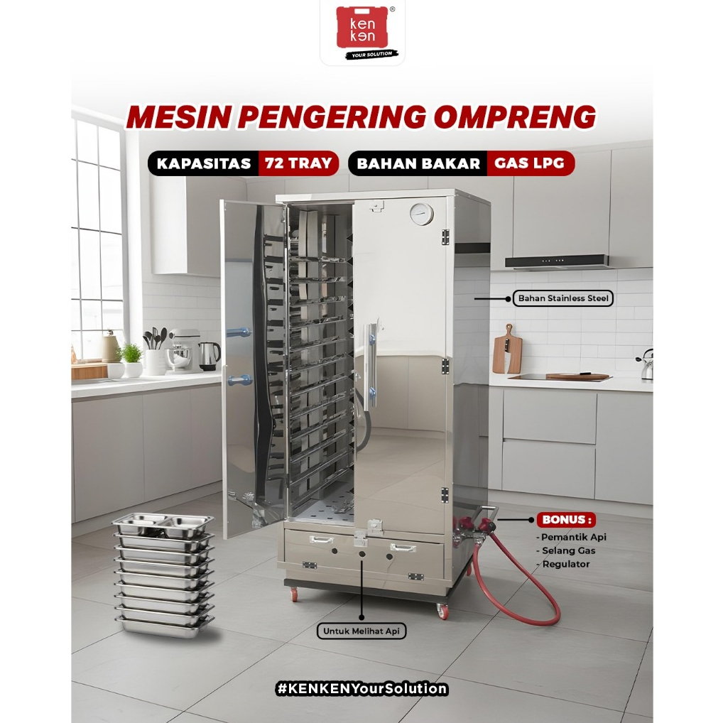 Mesin Pengering Ompreng Gas Mesin Oven Gas Pengering Tray Kapasitas 72 Tray Stainless Steel Packing 