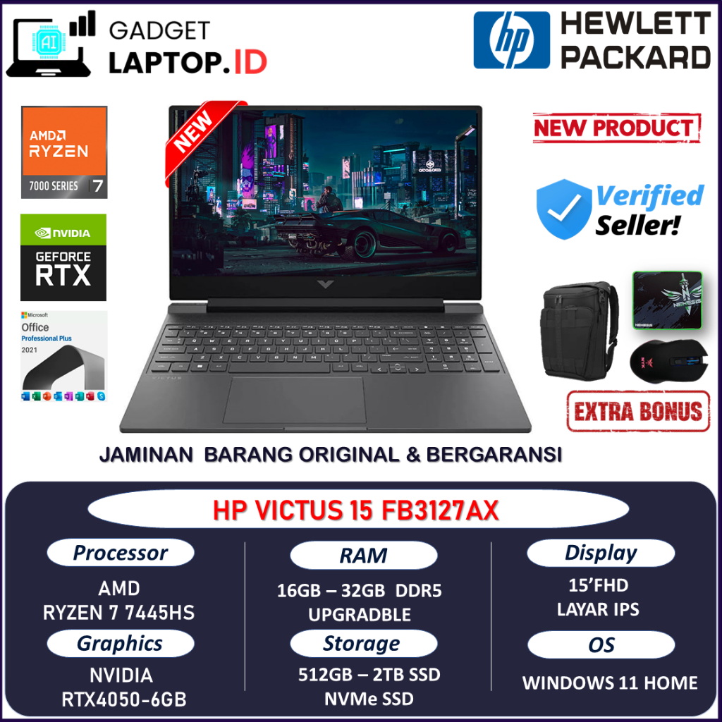 HP Victus 15 FB3127AX AMD Ryzen 7 7445HS 16GB 512GB RTX4050 15.6 Full Hd 144Hz Backlite Windows 11