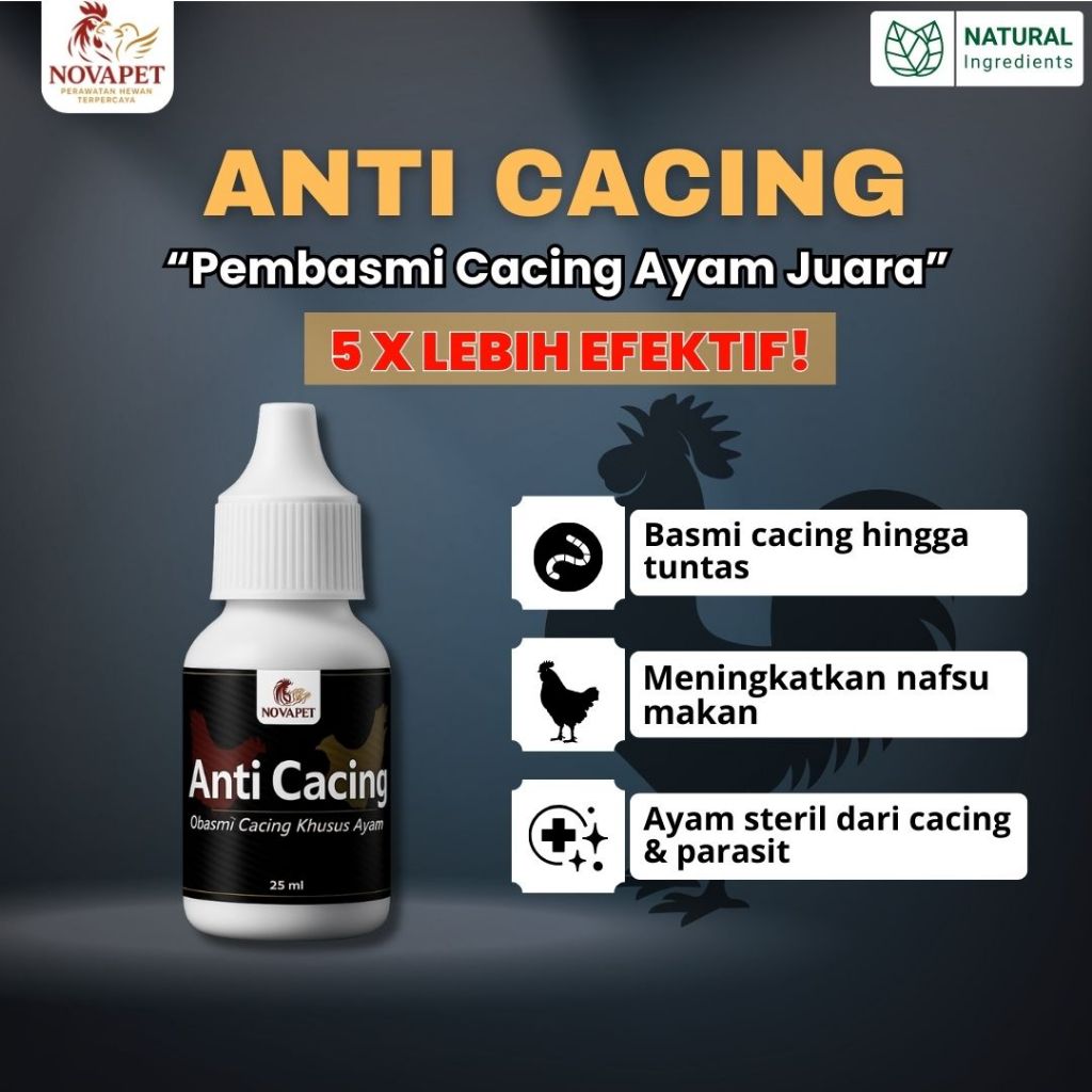 Anti Cacing Novapet Original - Obat Cacing Ayam Ampuh, Terbukti Efektif Membasmi Cacing Ayam, Nafsu 