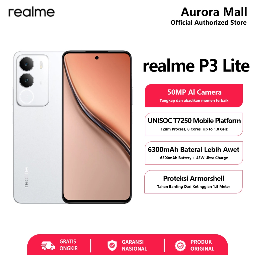 Hp realme P3 Lite 4/128GB RAM 4GB+8GB Extended ROM 128GB realme Terbaru 2025 Garansi Resmi