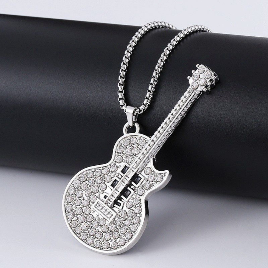 Kalung Gitar Listrik untuk Pria, Kalung Liontin Alat Musik Gitar dengan Rantai 23,6"