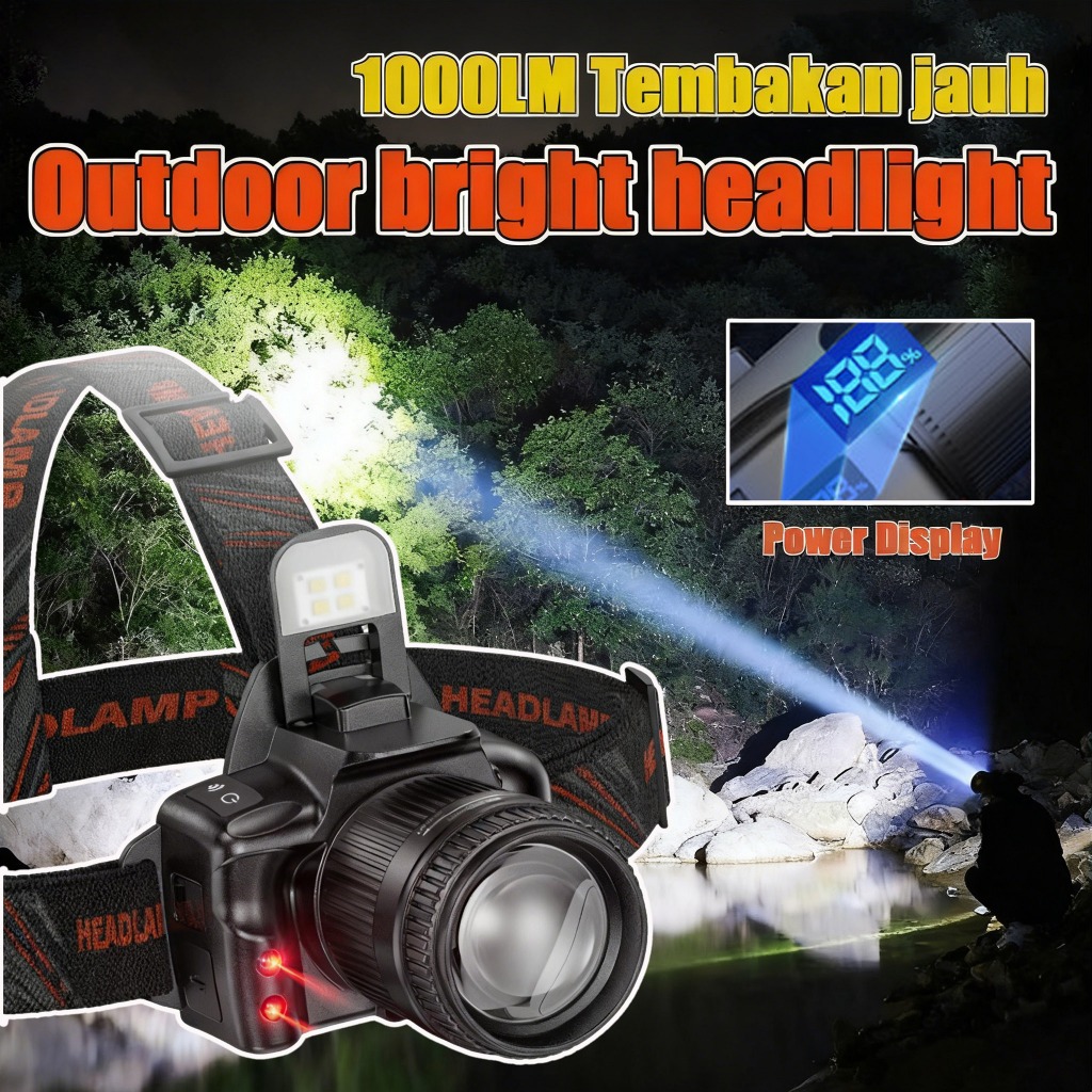 Lampu Kepala LED Super Terang Rechargeable - Senter Kepala Camping Outdoor Tahan Air & Bisa Dicharge