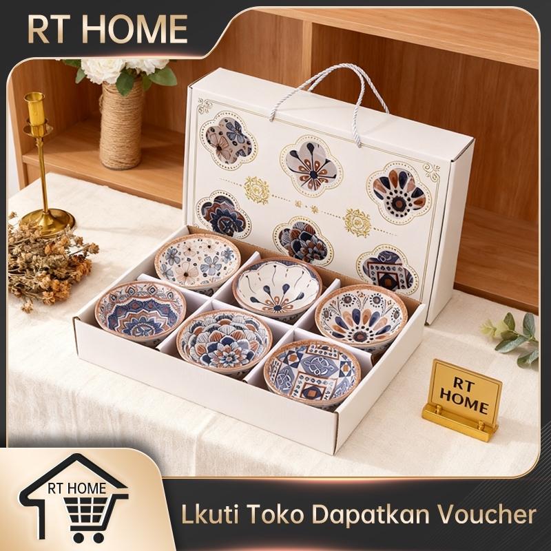 RT HOME Souvenir mangkuk set porselen biru dan putih bermutu tinggi mangkuk keramik kotak hadiah man