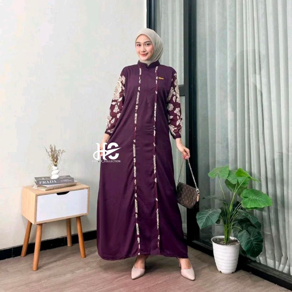 Gamis Dress Amanda Jumbo LD 120 PB 135 Rayon Twil Adem Halus Tebap Nyaman Resleting Depan Busui Musl