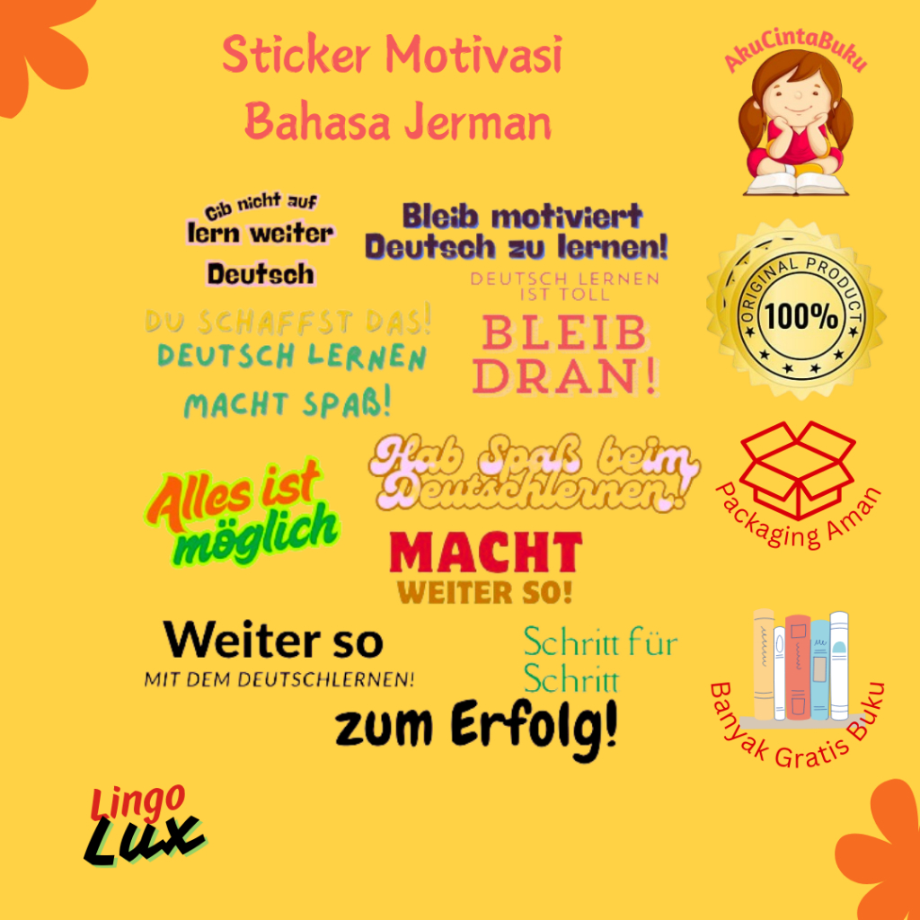 AkuCintaBuku x LingoLux Sticker Kata-Kata Motivasi Bahasa Jerman | Belajar Jerman Seru | German Moti