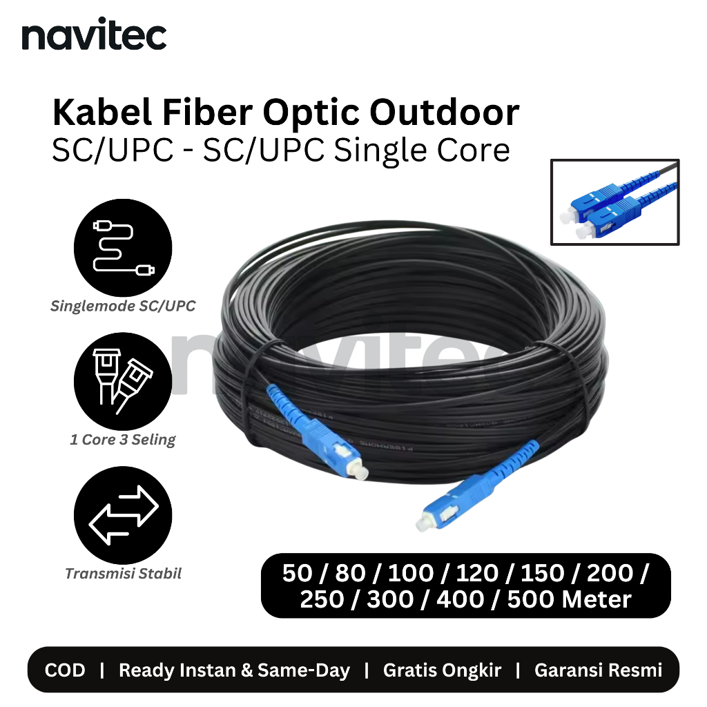 Netline Kabel Fiber Optic 1 Core SC UPC Outdoor FO FTTH Fiber Optik 50 / 80 / 100 / 120 / 150 / 200 