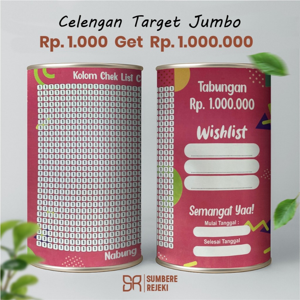 Celengan Target | Tabungan Target Jumbo NABUNG 1K TARGET 1 Juta T:20cm × D:10cm Cellengan Target Vir