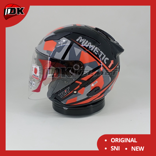 Helm Half Face KYT Galaxy Flat R Mimetic Seri 4 Black Red Double Visor Warna Merah Hitam Original