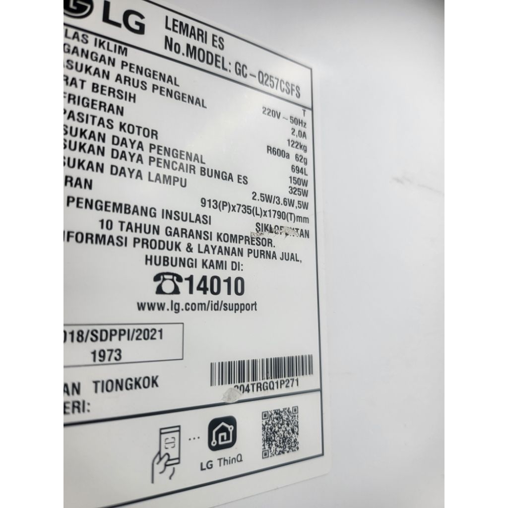 Kulkas Side by Side LG Invoice