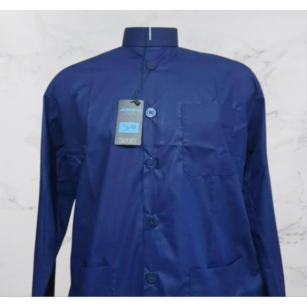 Baju Koko warna Biru Benhur Ammu Haibah collection original pria lengan panjang bahan adem & gak mud