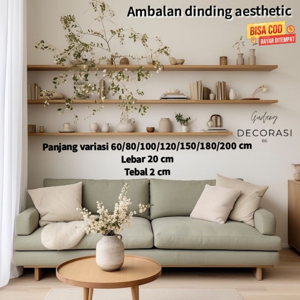 [PROMO] RAK AMBALAN DINDING AESTHETIC panjang variasi 60/80/100/120/150/180/200cm lebar 20cm tebel 2