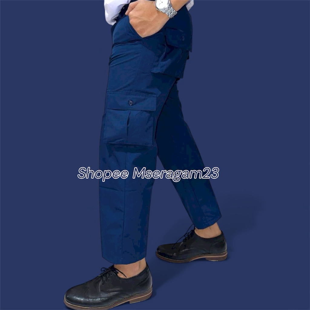 Celana PDL SD SMP SMA / PMR Karet & Non Karet Kargo Panjang Warna Biru Dongker