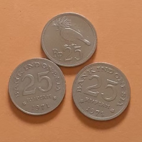 Uang koin kuno 25 rupiah burung merpati  tahun 1971