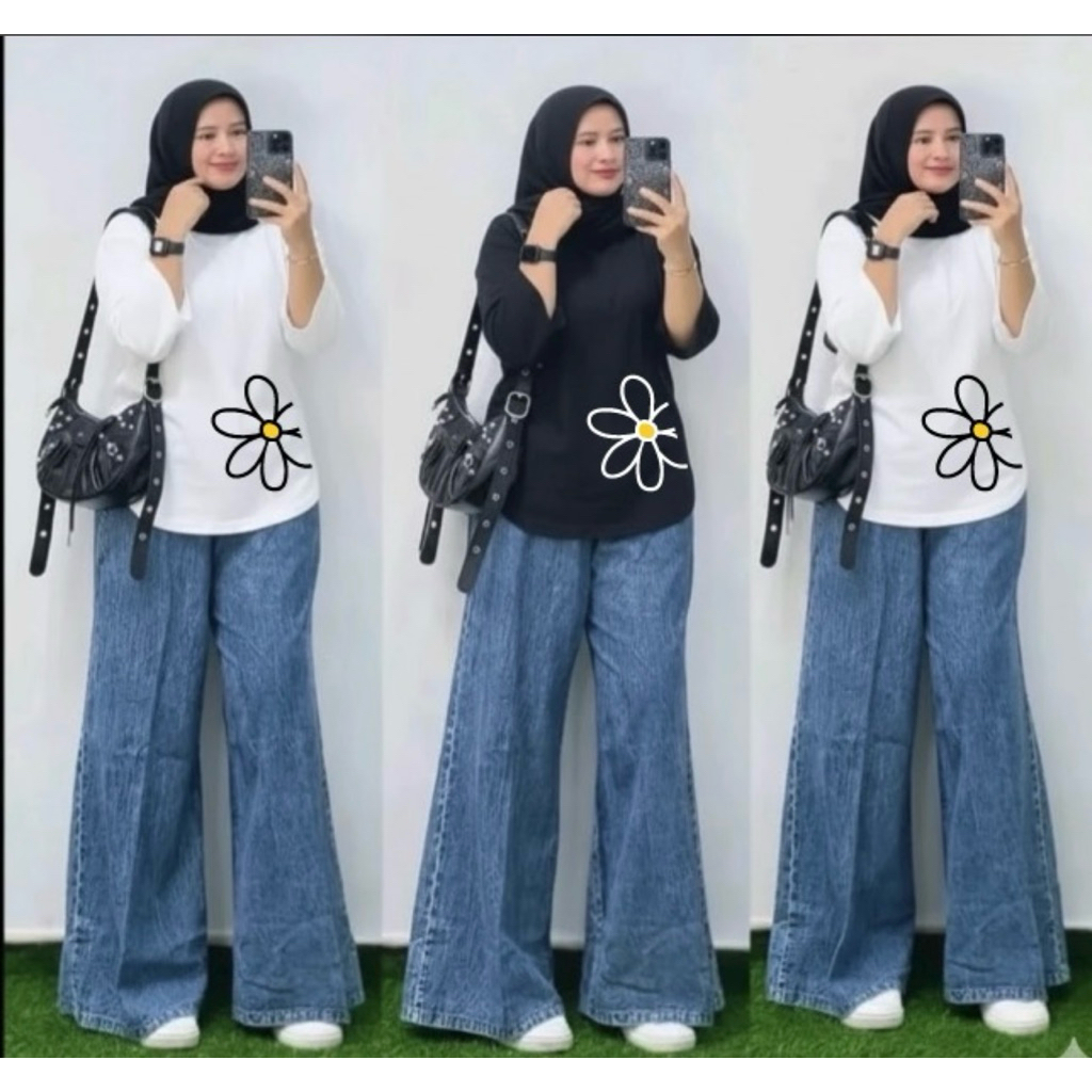 SET CELANA KULOT JEANS MIX ATASAN KAOS KAOS COMBAD24s