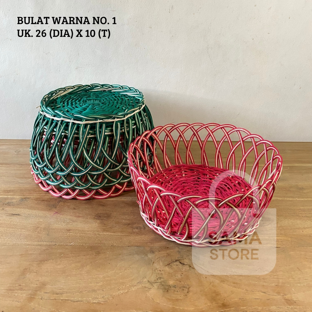 Keranjang Rotan Warna, Keranjang Kering Bulat, Keranjang Buah