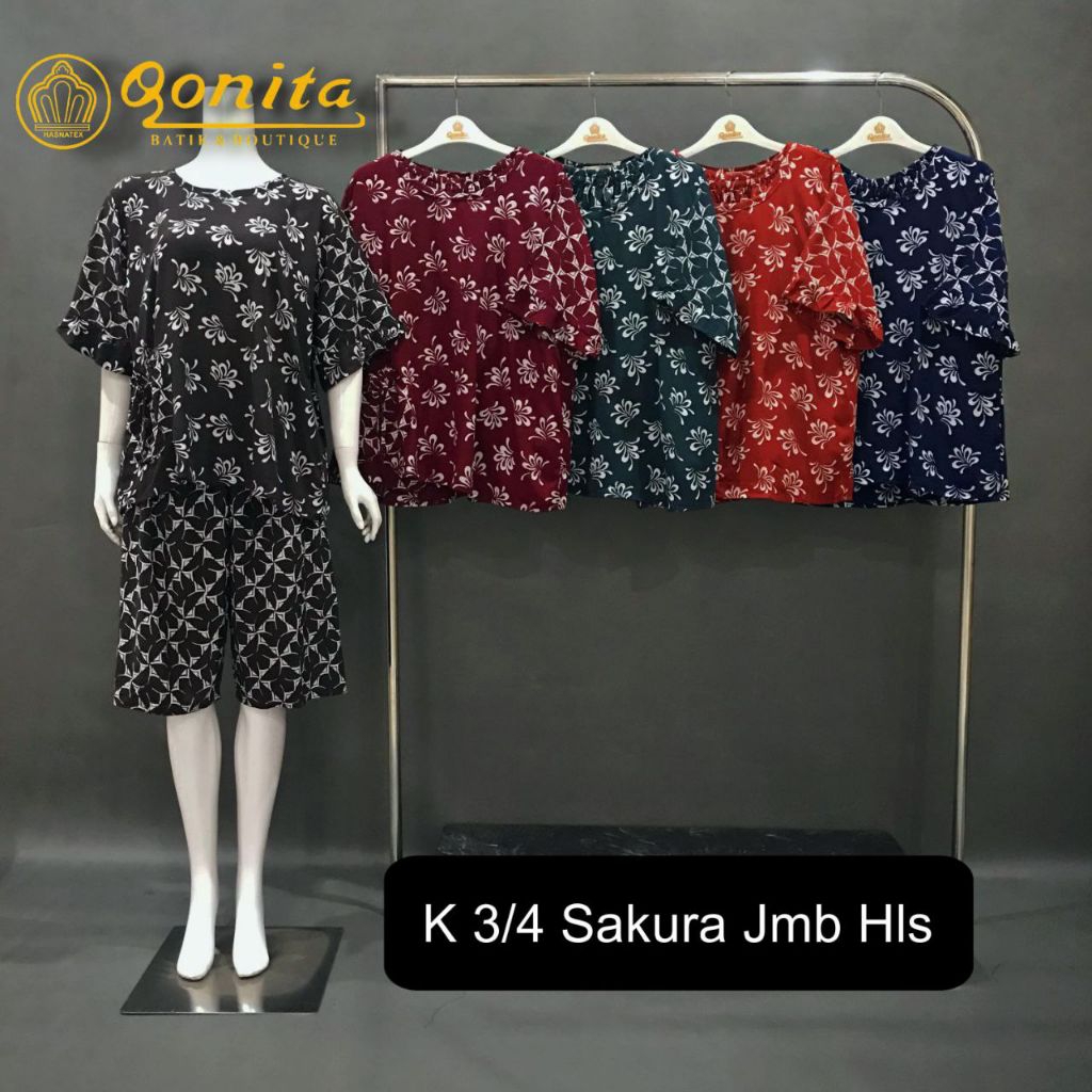 (LD 118CM) Setelan Celana Daster Qonita Batik Pekalongan || K 3/4 Sakura Jumbo Hls Adem