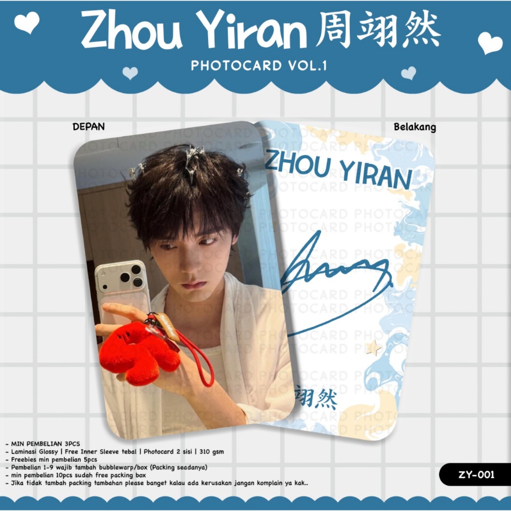 PHOTOCARD TERBARU DRACIN ZHOU YIRAN VIL.1 BAHAN TEBAL 2 SISI LAMINASI GLOSY DEPAN BELAKANG UNOFFICIA