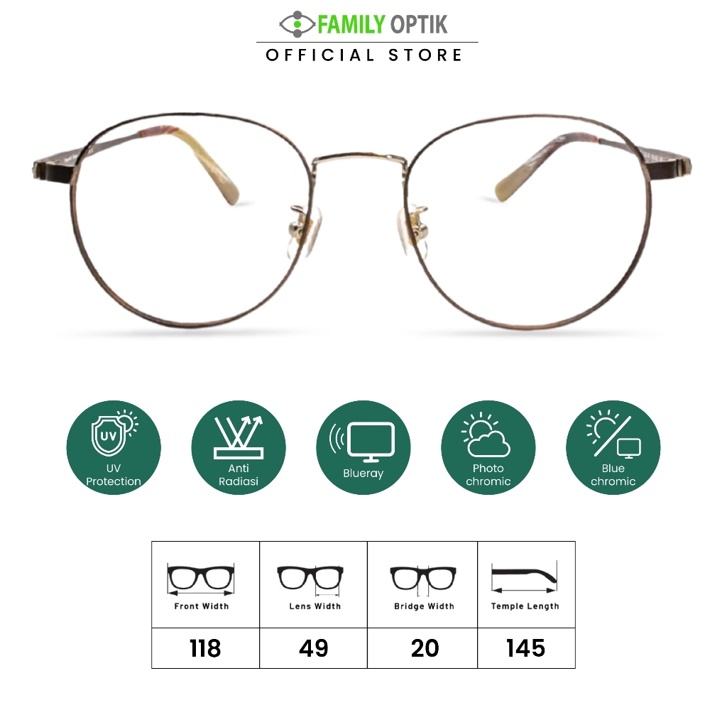 Family Optik - Kacamata Immortal Vintage Blueray Photocromic Anti Radiasi 2812A