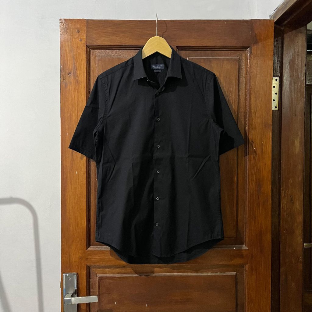 [M-L] Zara Man Shirt Cotton Long Sleeve I Pure Black Vintage Vtg Retro Kemeja Garis-garis Salur Oute
