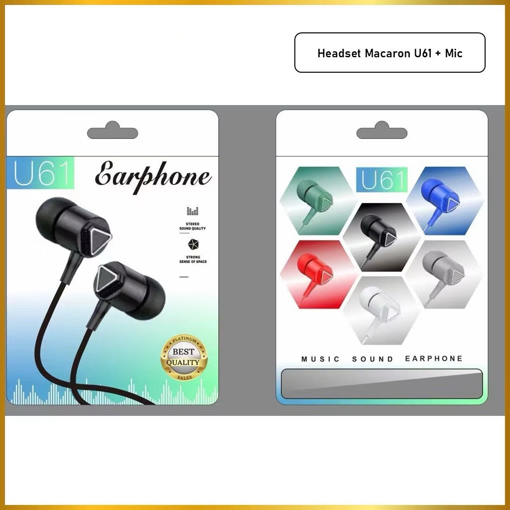 (GROSIRAN) Handsfree Headset Macaron U61 + Mic Headset Stereo Sound Earphone Music Best Quality Kabel Jack 3,5mm