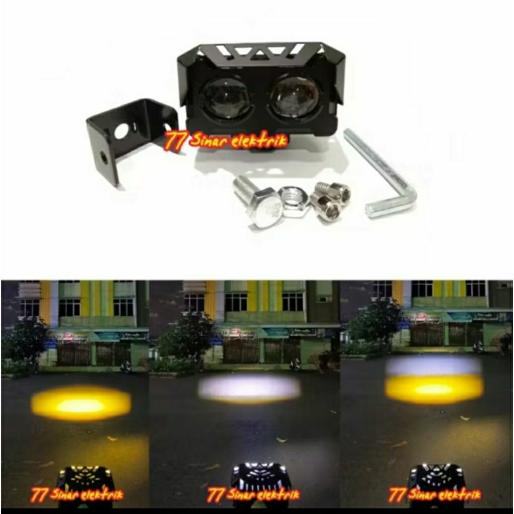 Lampu Tembak SQL 2 Mata  Jauh Dekat Lampu Tembak Sorot Led D2 Laser 2 Mata Kuning Putih