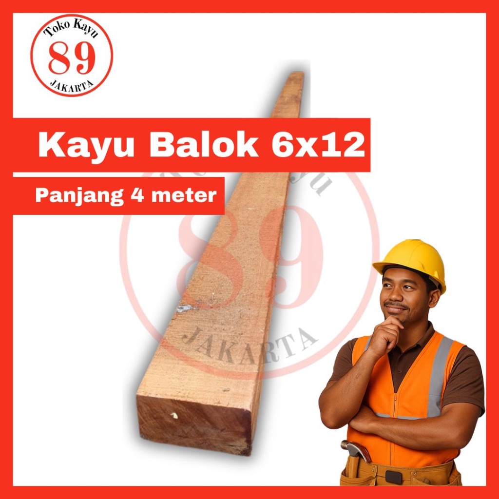Kayu Balok 6x12 Meranti / Kamper / Balok Proyek / Kayu Keras - panjang 4 meter