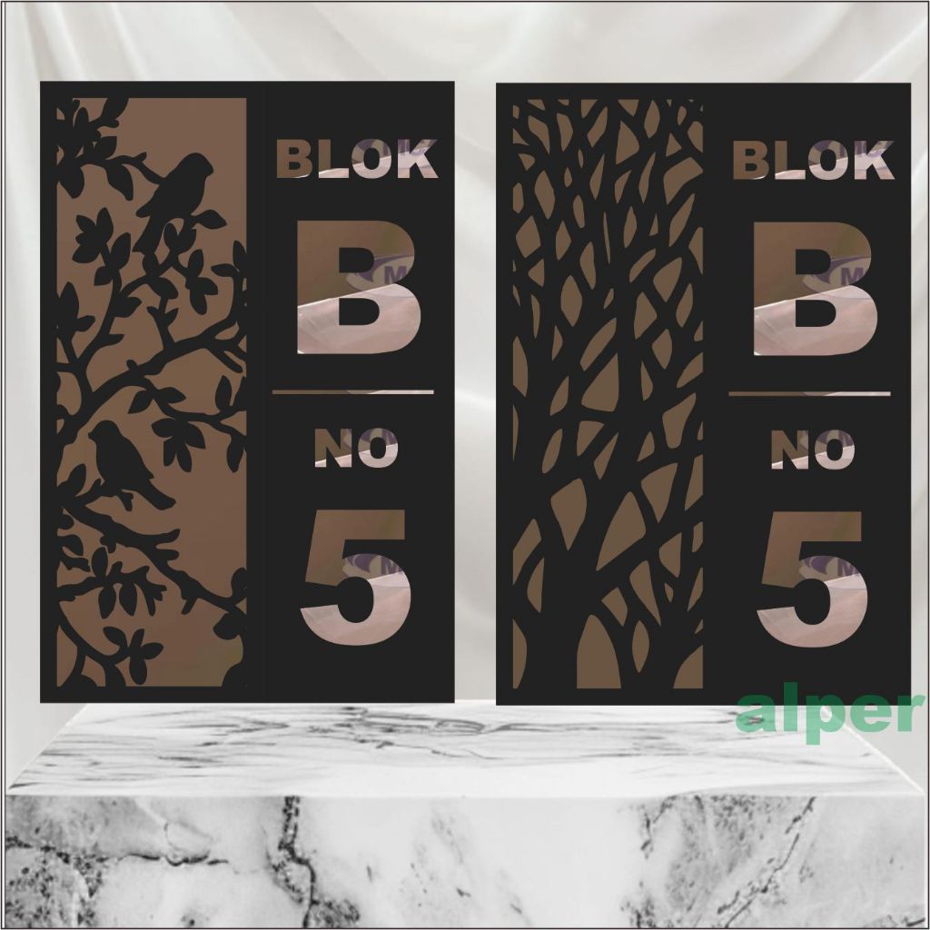 NO RUMAH TIMBUL 2 LAYER AKRILIK NO RUMAH MOTIF BURUNG, NO RUMAH MOTIF POHON TEBAL AKRILIK 4MM