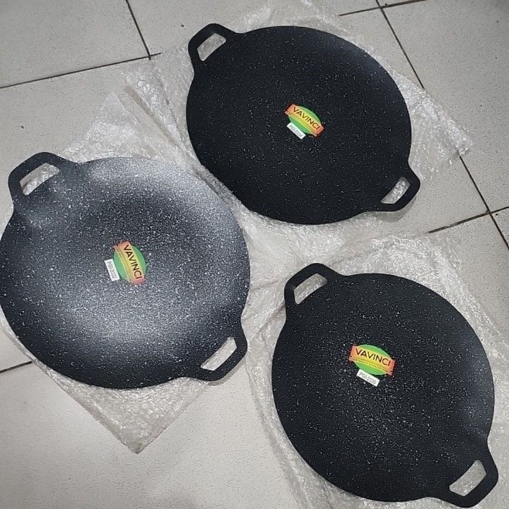 grill pan bulat burger pan bbq pan bakaran bbq 30cm 32cm 34cm plat bakar teflon bakar anti lengket
