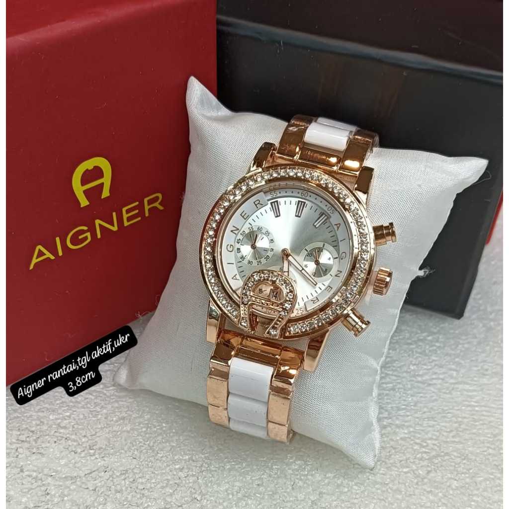 Jam Tangan Wanita AIGNER Rantai Tanggal Aktif Fre Box Ori SB1154
