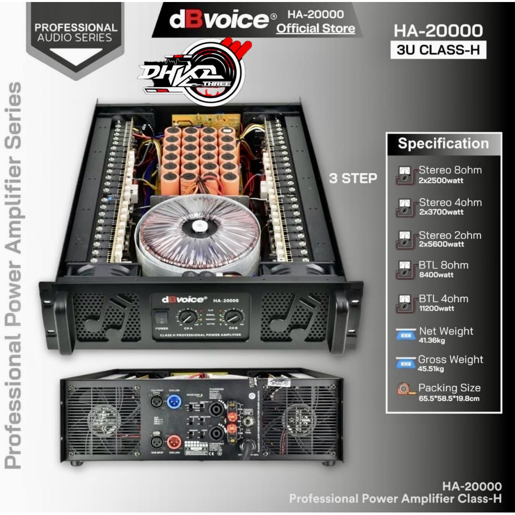 POWER DBVOICE HA-20000 CLASS H 2 CHANNEL 3 STEP / Power Db voice Ha 20000 Class H 2 Channel for sub 