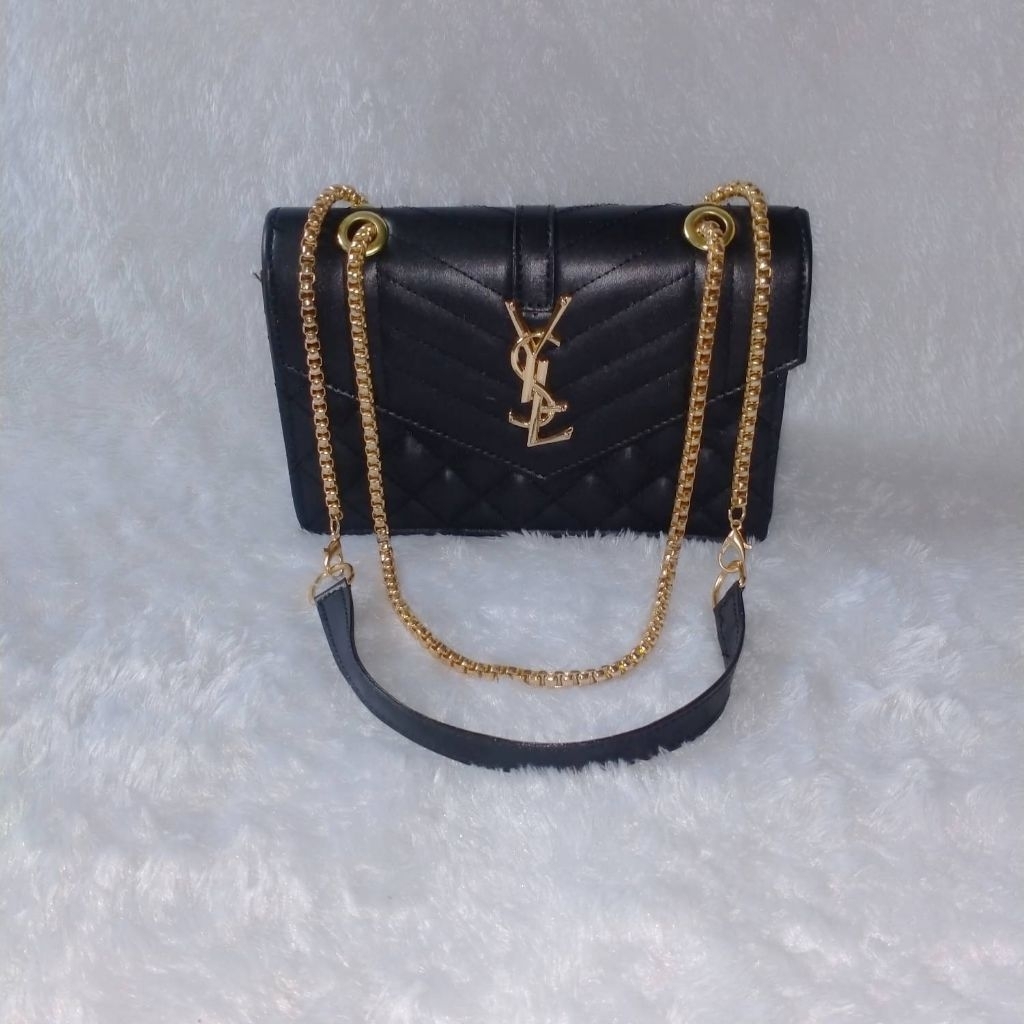 Black Bag Crossbody Envelope Gold | Loulou Matelasse New Premium | Tas Bahu tali Rantai Wanita YSL
