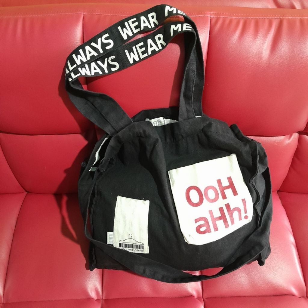 Tas Tote Laptop Kanvas OOH AHH K0R3A Black Mix White