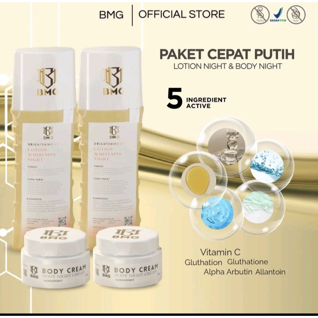 [ BMG PABRIK]READY BMG LOTION DOSTING BPOM PEMUTIH PAKET ISI 4 KUNING 2 BODY CREAM 2