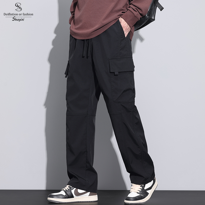 SUYX Cargo Panjang Pria Basic Longgar kargo Celana Gombrang sutra es Long Cargo Pants Pria