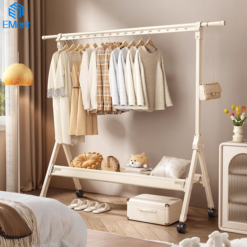 Jemuran Baju Lipat Aluminium Single Jemuran Pakaian Portable Den Roda Jemuran Baju Stainless Serbagu