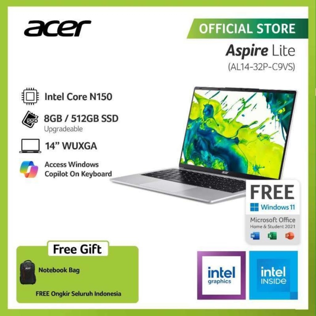 Acer Aspire Lite AL14 32P C9VS / C1ES / C18U Intel N150 8GB SSD 512GB 14 WUXGA IPS W111+OHS