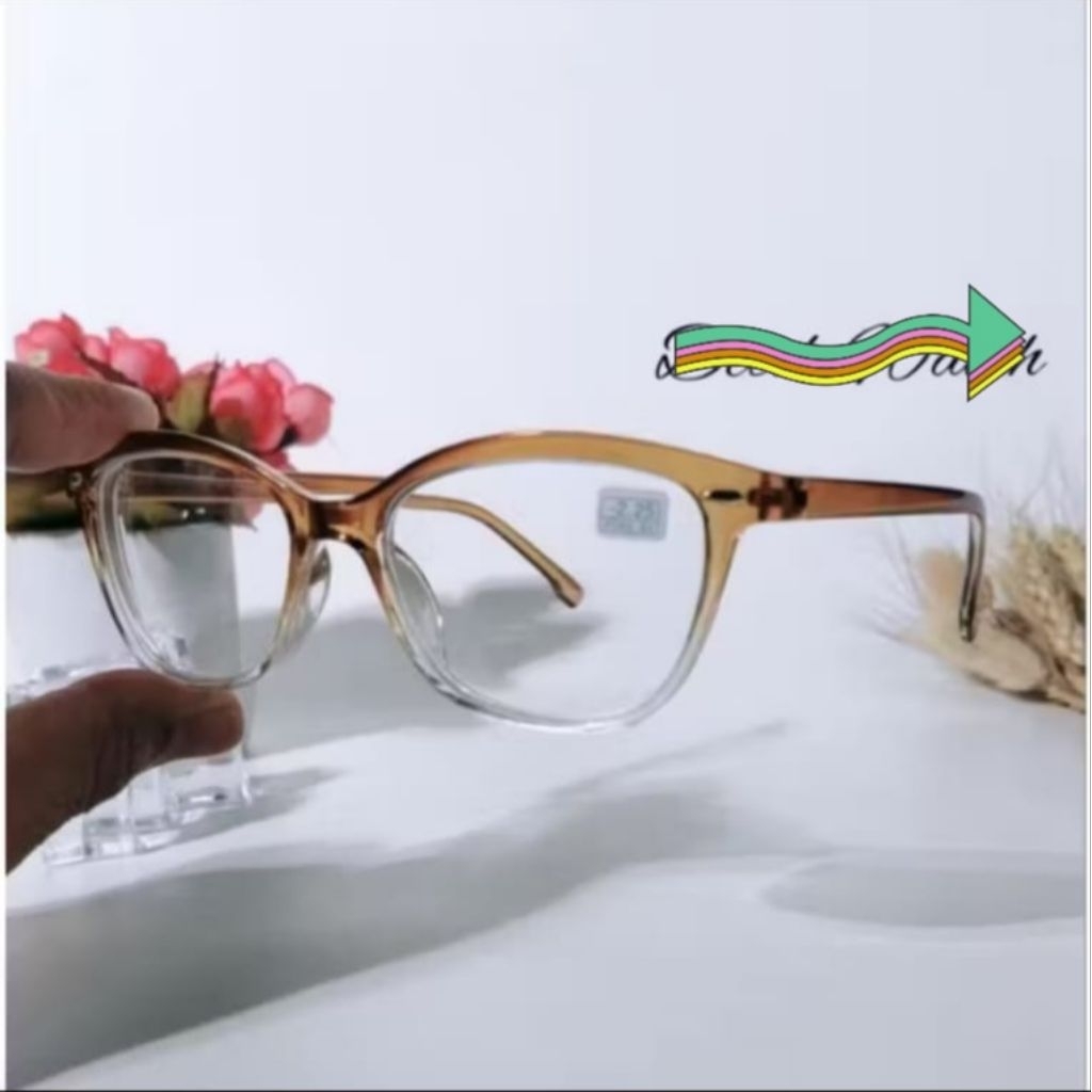 Kacamata Minus Frame Semi Cat Eye Kotak Warna Transparant Coklat -1.00