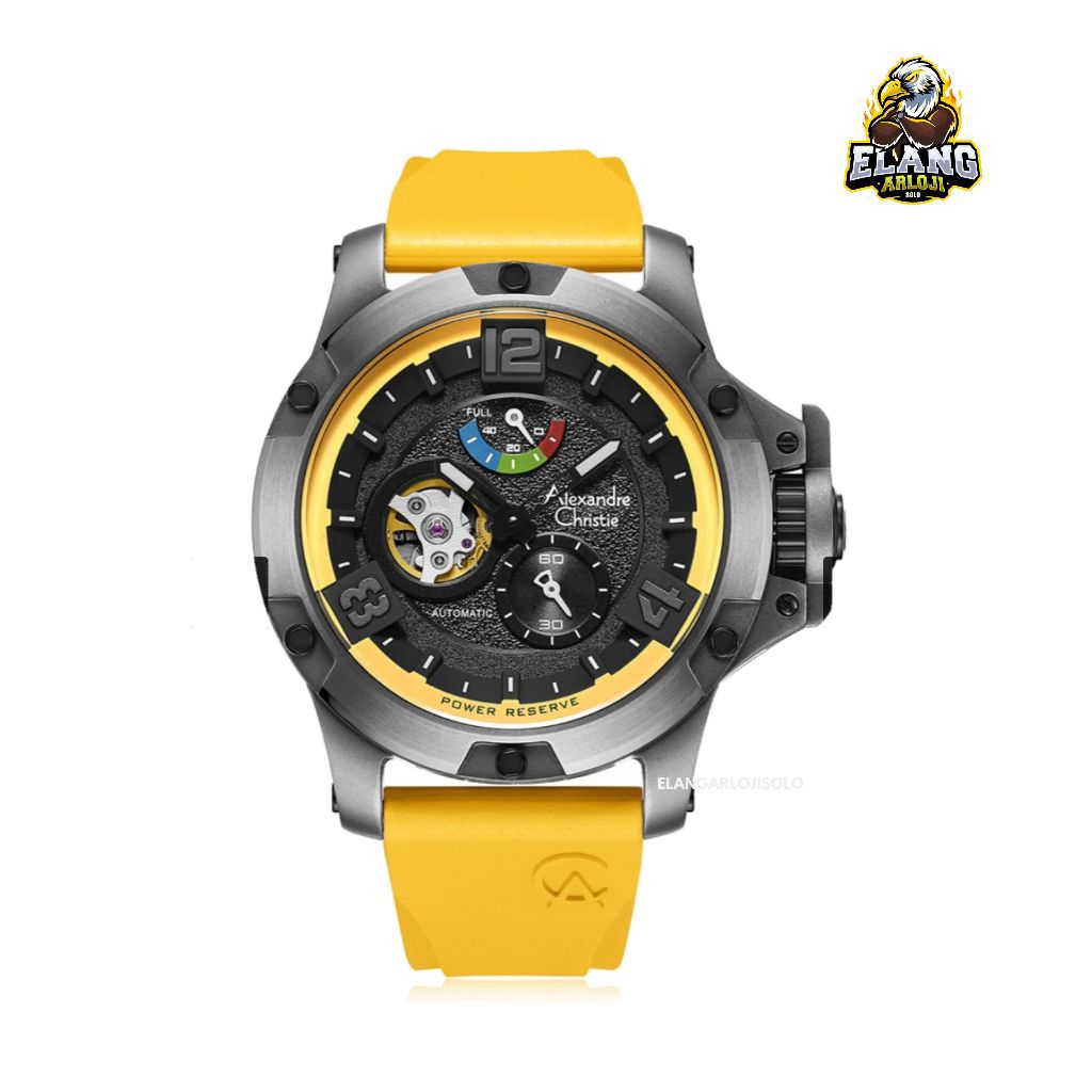 Jam Tangan Pria Automatic Alexandre Christie AC 6295 Yellow Original