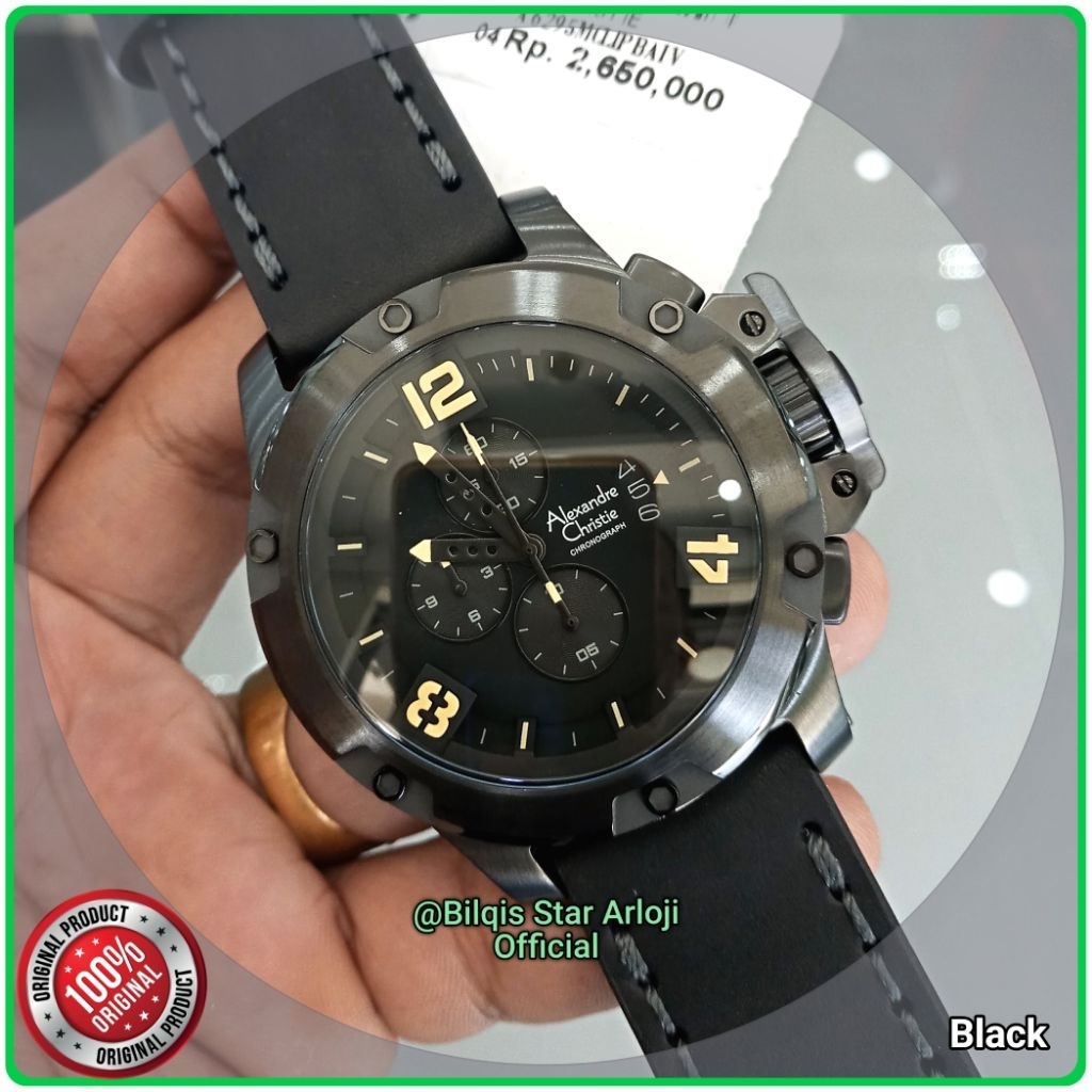 Alexandre Christie Pria Besar Ac 6295 Mc Tali Kulit Full Black Original