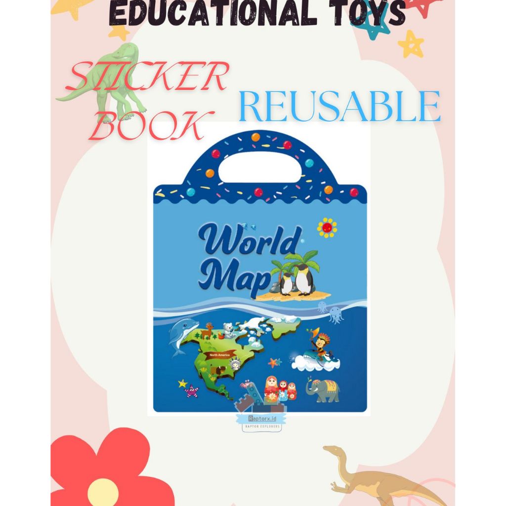 Sticker Book Reusable Buku Stiker Bisa Dilepas Pasang Mainan Edukasi Montesori - World Map