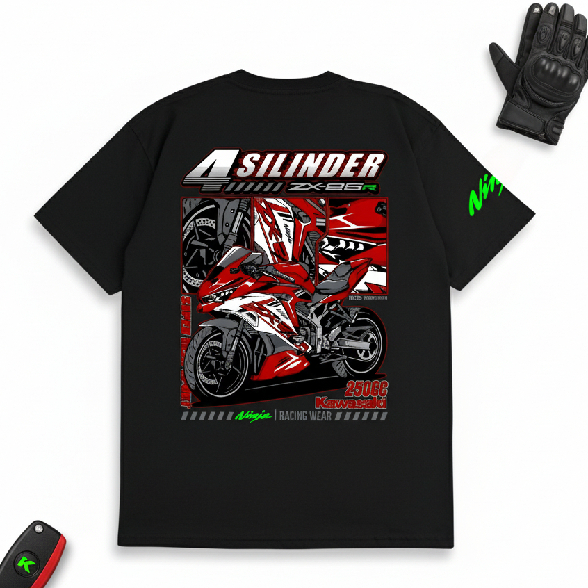 GILAN Kaos Distro Unisex Gambar Motor KAWASAKI NINJA ZX-25R BLUE V2 T Shirt Otomotif Motogp Keren