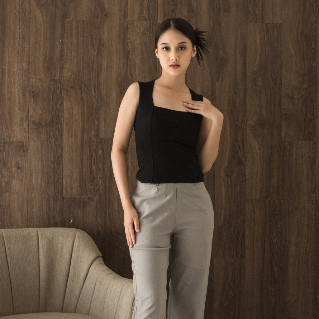 Atvezzo Ease - Emma Top Black Tank Top Atasan Wanita Sleeveless Bodysuit Halter Rib Knit Tanktop Hih