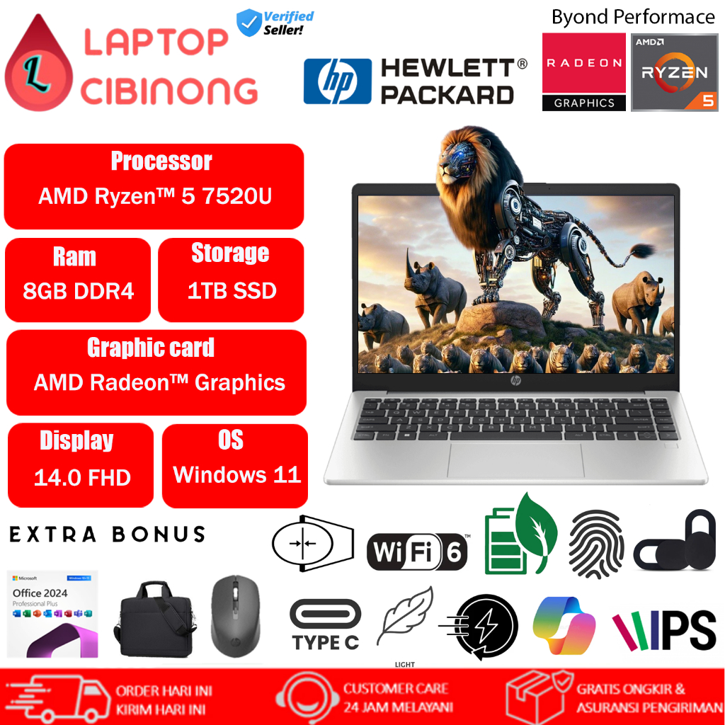 Laptop Gaming HP 245 G10 Amd Ryzen 5 7520U 1TB SSD Windows 11 Silver