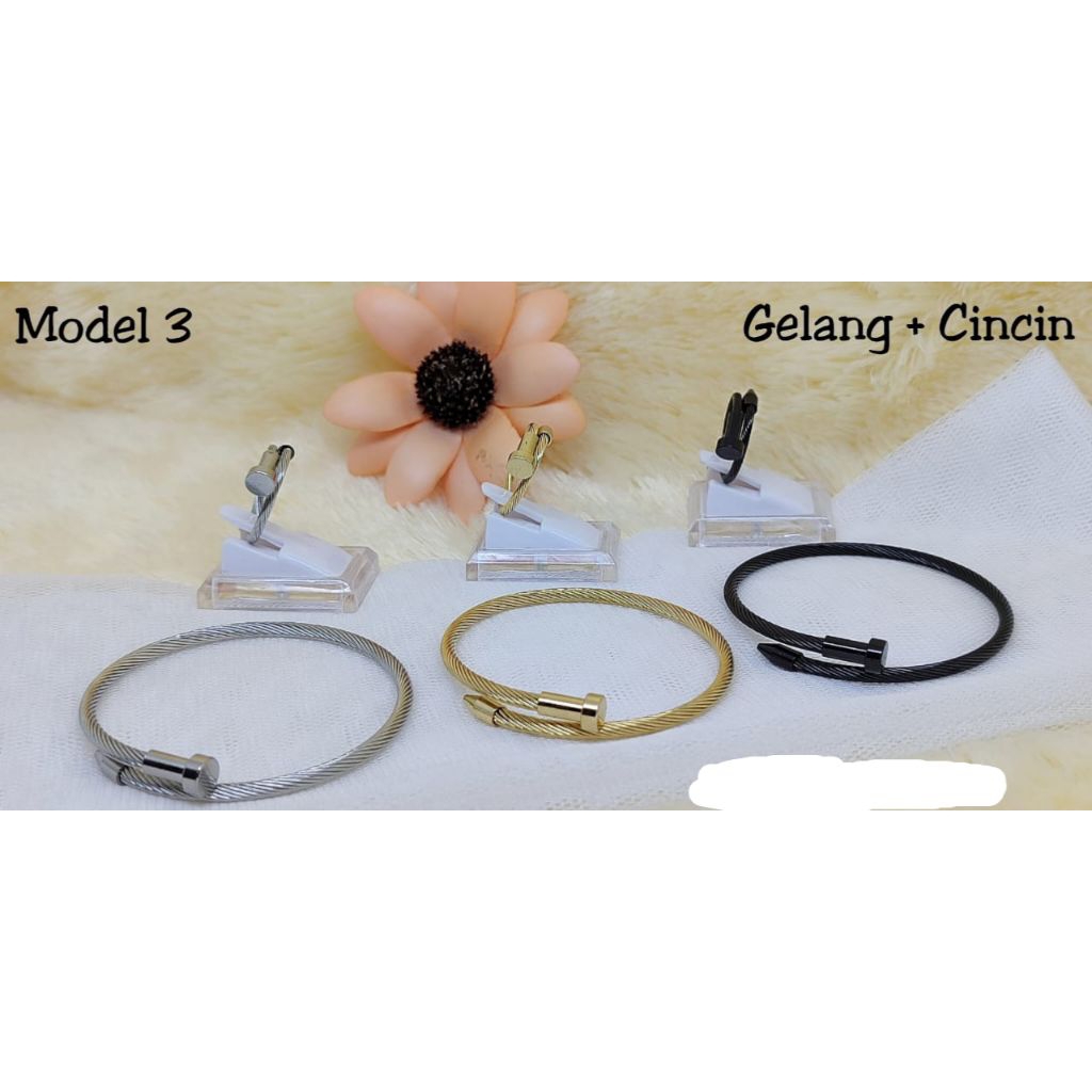 gelang tangan+cincin kawat paku(bangle) asli titanium