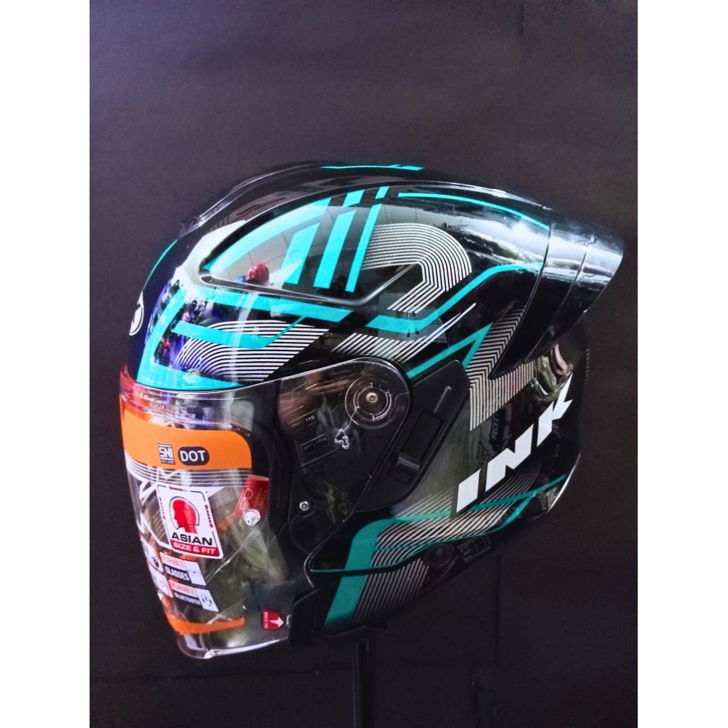 HELM INK TERRA 2 MOTIF #1 BLACK GREEN HALF FACE