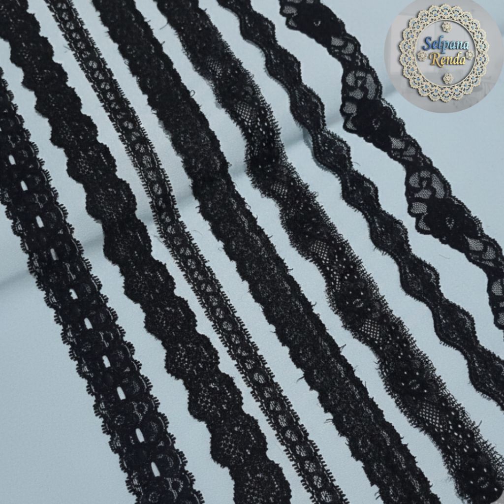 Renda Stretch Karet/Elastis Hitam 1cm-5 cm (rol) 15yard