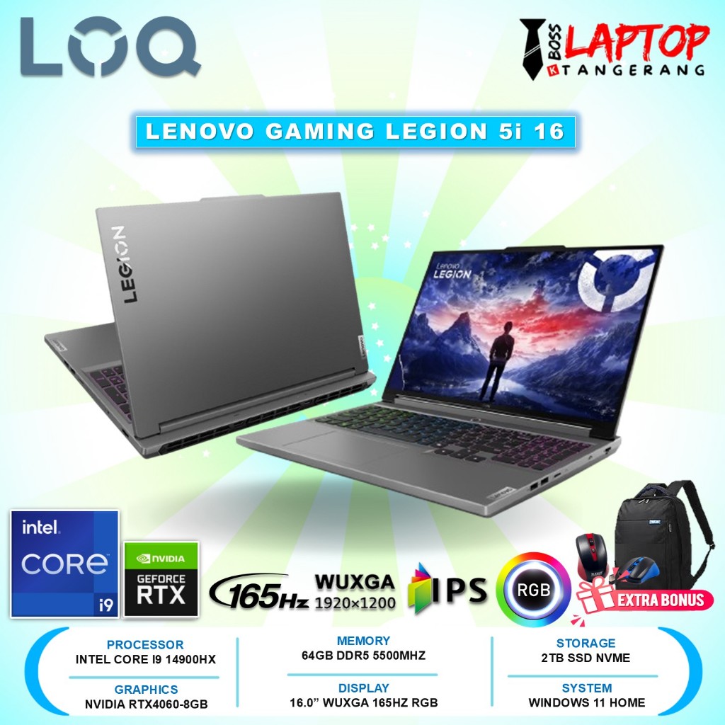 Laptop Gaming Lenovo legion 5i 16 Intel Core i9 14900HX 32GB 2TB RTX4060-8GB WUXGA IPS 165HZ Win11