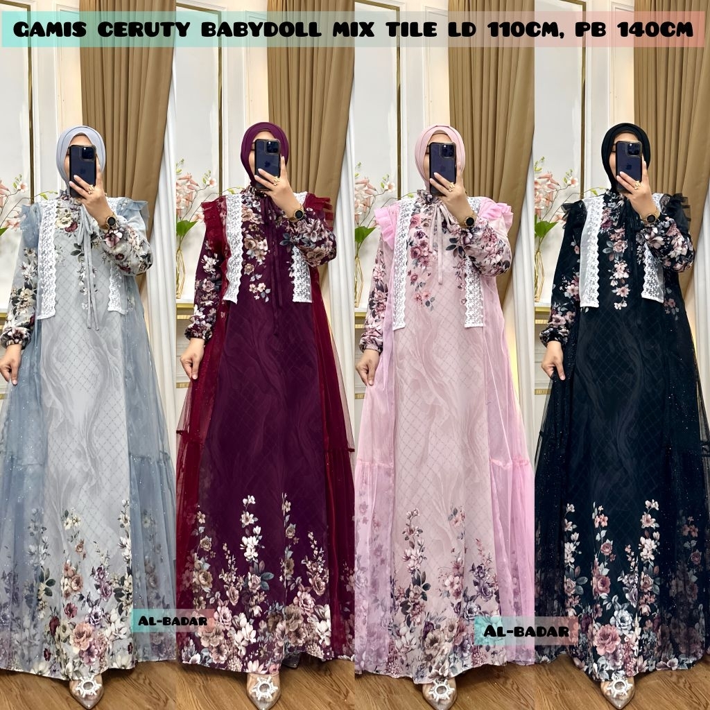 Gamis Ceruty Baby doll Mix Auter Tile Ld 110 Cm Pb 140 Cm