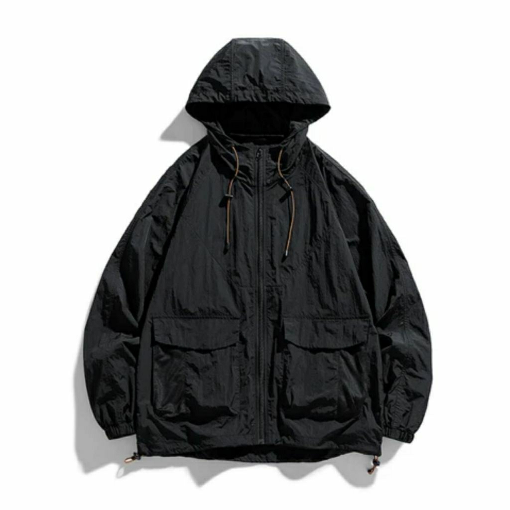 Jaket Qutdoor Waterproof Anti UV Pria Wanita Parasut Hitam/Jaket Windbreakers Cagoule Casual Pria Wa