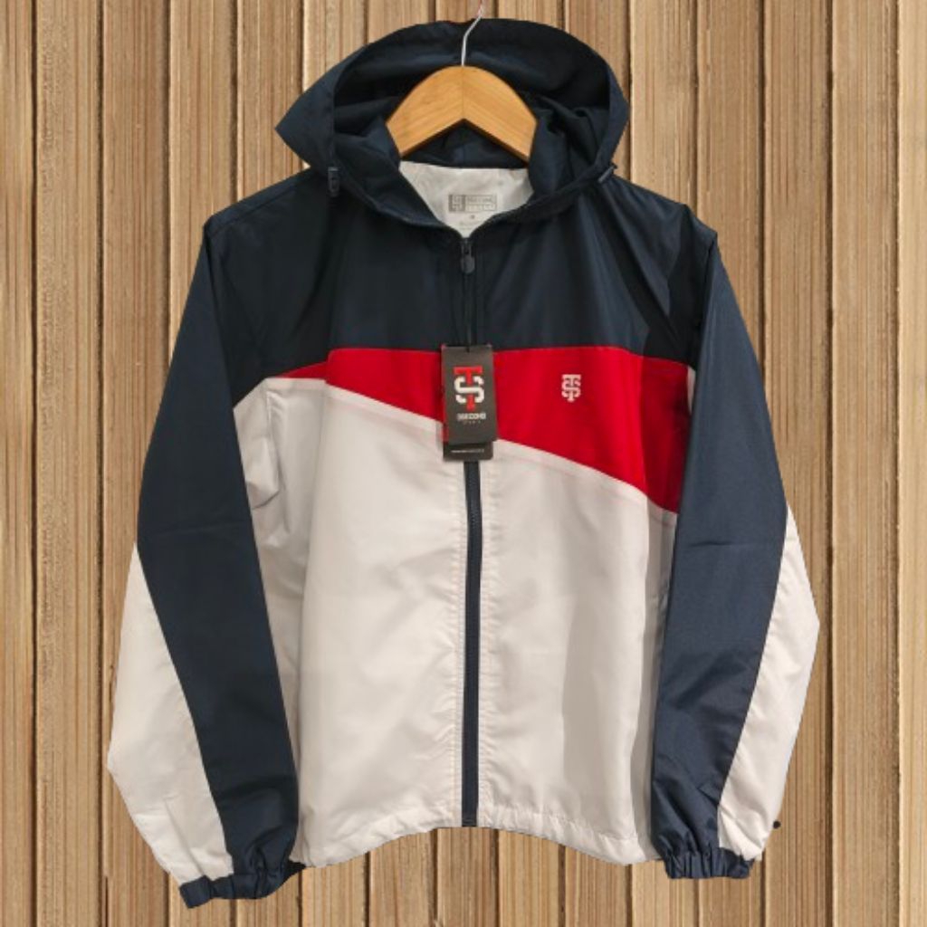 3Second Sporty Jaket Hoodie Zipper Pria Bahan Parasut Pria Regular Fit 300225 Original